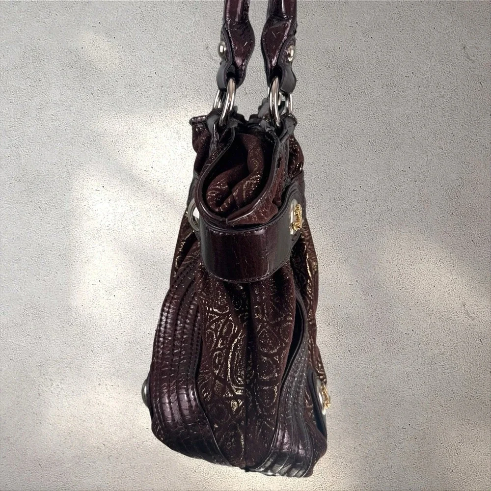 Vintage Y2K Kathy Van Zeeland Hobo Shoulder Bag Purse in Brown Metallic